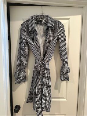 Escada Black and White Houndstooth Trench Coat